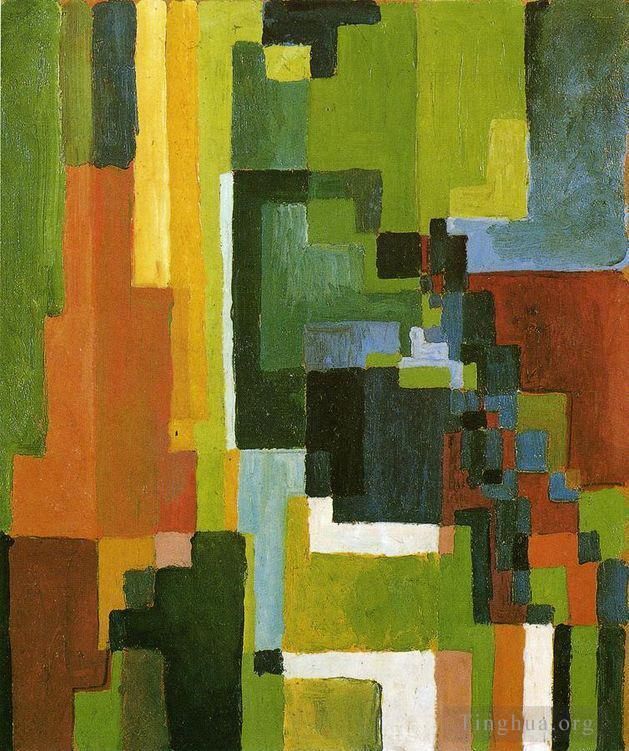 August Macke Oil Painting - Coloured Forms II