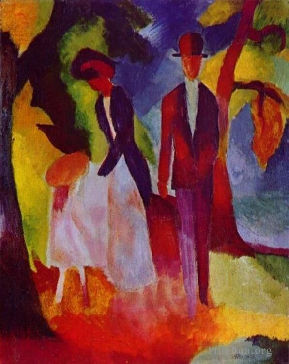 August Macke Oil Painting - Family At The Blue Lake