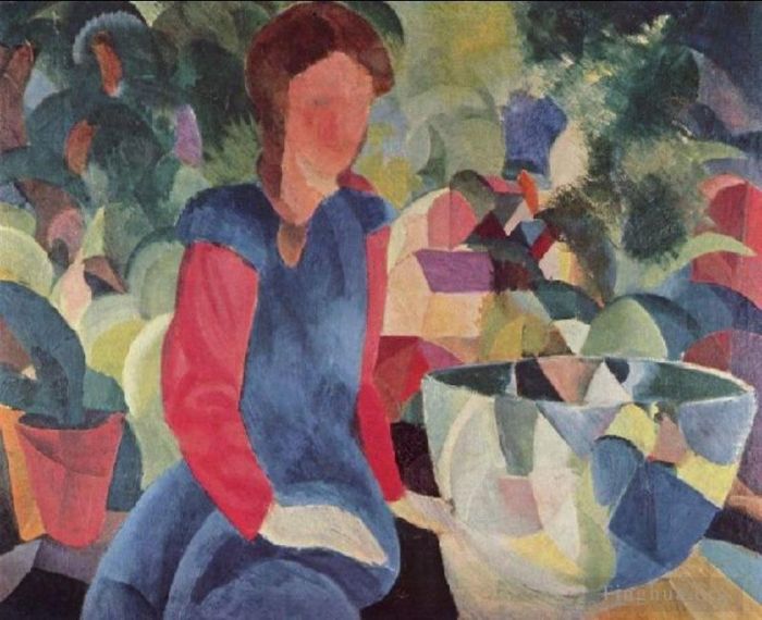 August Macke Oil Painting - Girl With Fish Bell