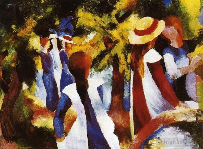 August Macke Oil Painting - Girls In The Forest