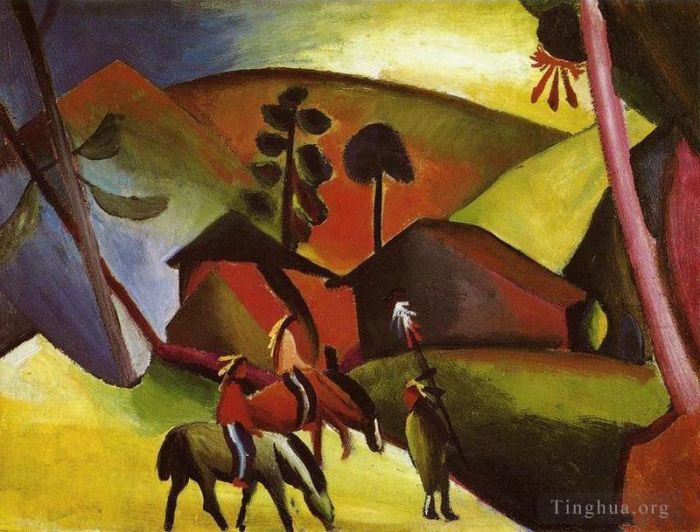 August Macke Oil Painting - Indians On Horse back