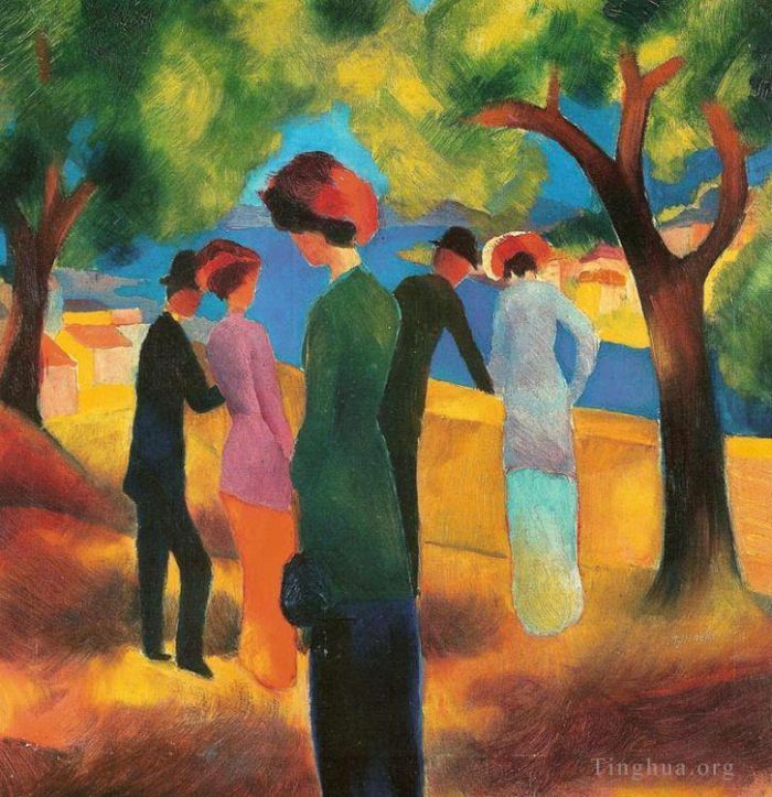 August Macke Oil Painting - Lady in a Green Jacket