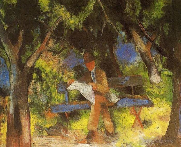 August Macke Oil Painting - Man Reading in a Park Lesender Mannim Park