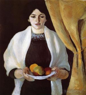 Artist August Macke's Work - Portrait with Apples Wife of the Artist