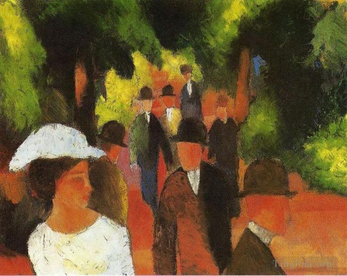 August Macke Oil Painting - Promenade with Half Length of Girl in White
