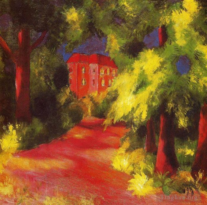 August Macke Oil Painting - Red House in a Park