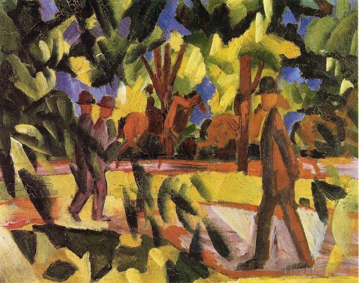 August Macke Oil Painting - Riders and Strollers in the Avenue