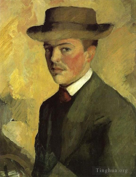 August Macke Oil Painting - Self Portrait 1909