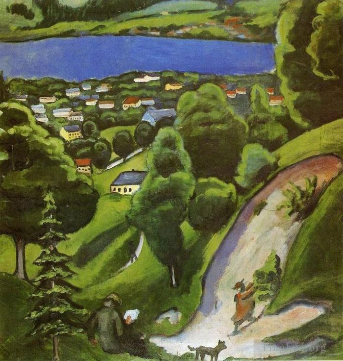 August Macke Oil Painting - Tegern see Landscape