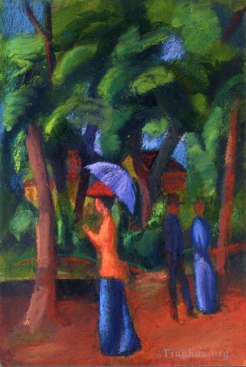 August Macke Oil Painting - Walking in the Park