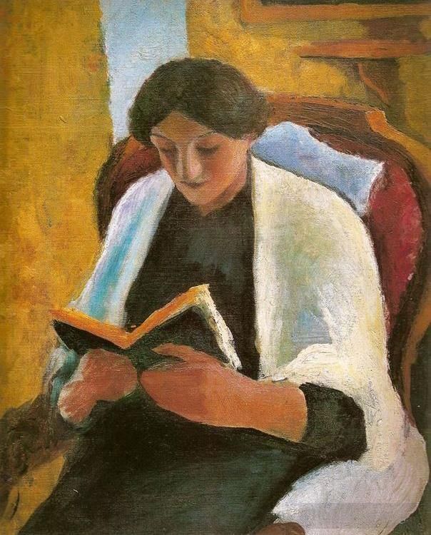 August Macke Oil Painting - Woman Reading in Red Armchair Lesende Frauimroten Sessel