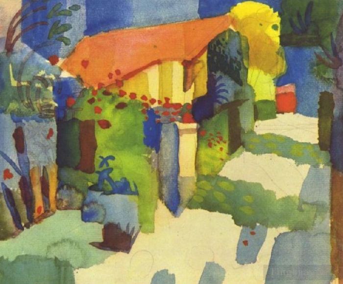 August Macke Various Paintings - House In The Garden