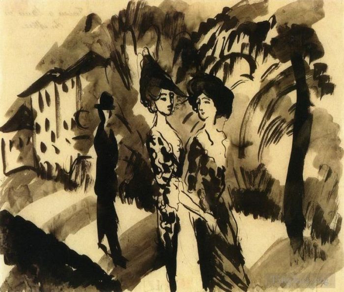 August Macke Various Paintings - Two Women and an Manonan Avenue