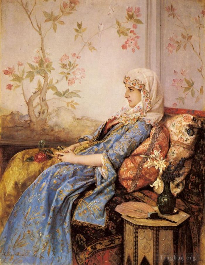 Auguste Toulmouche Oil Painting - An Exotic Beauty In An Interior