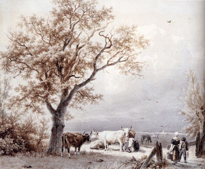 Barend Cornelis Koekkoek Oil Painting - Cows In A Sunlit Meadow