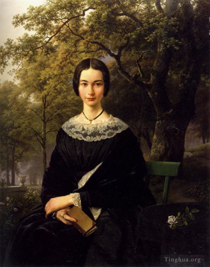 Barend Cornelis Koekkoek Oil Painting - Portrait Of A Young Lady