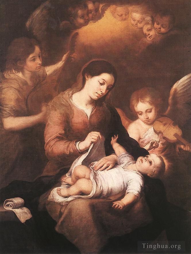 Bartolome Esteban Murillo Oil Painting - Mary and Child with Angels Playing Music