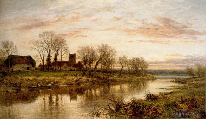 Benjamin Williams Leader Oil Painting - Evening On The Thames At Wargrave