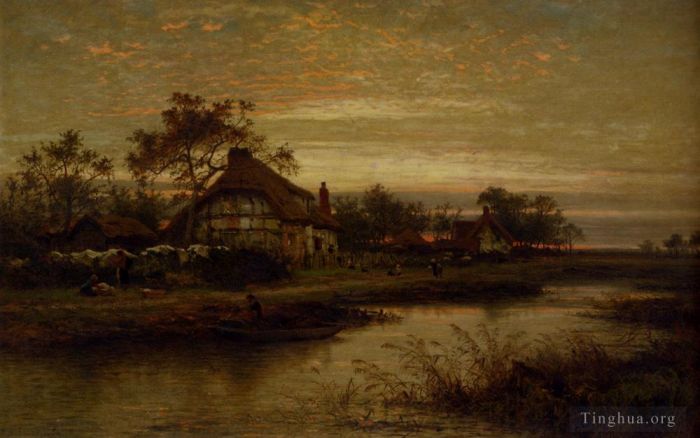 Benjamin Williams Leader Oil Painting - Worcestershire Cottage Homes Evening