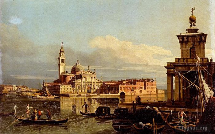 Bernardo Bellotto Oil Painting - A View In Venice From The Punta Della Dogana Towards San Giorgio Maggiore