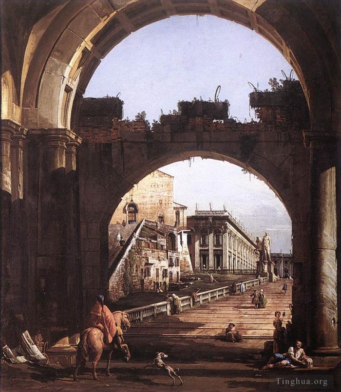 Bernardo Bellotto Oil Painting - Capriccio Of The Capitol