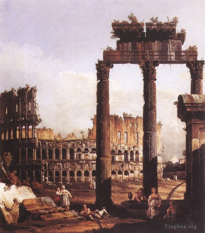 Bernardo Bellotto Oil Painting - Capriccio With The Colosseum