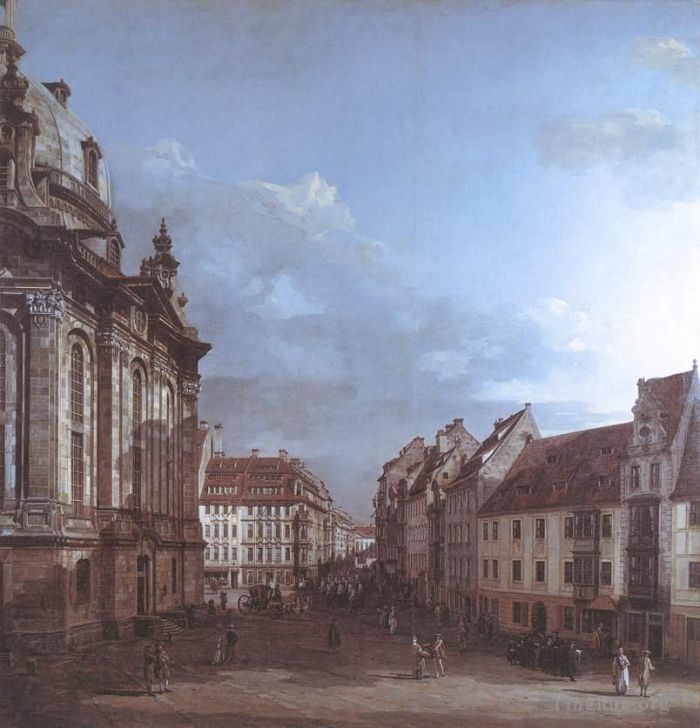 Bernardo Bellotto Oil Painting - Dresden The Frauenkirche And The Rampische gasse
