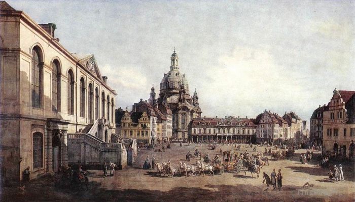 Bernardo Bellotto Oil Painting - New Market Square In Dresden From The Judenhof