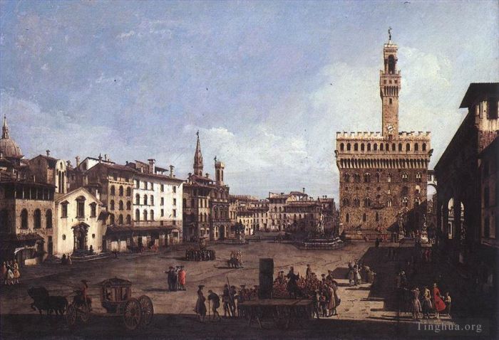Bernardo Bellotto Oil Painting - The Piazza Della Signoria In Florence