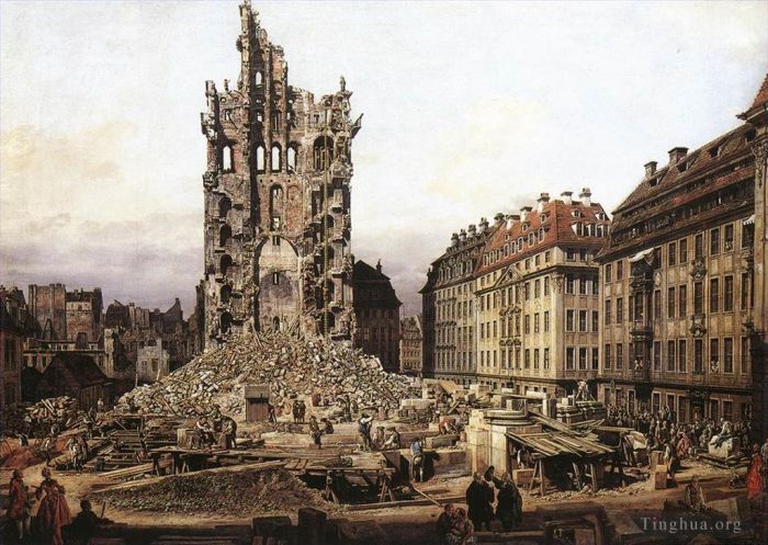 Bernardo Bellotto Oil Painting - The Ruins Of The Old Kreuzkirche In Dresden