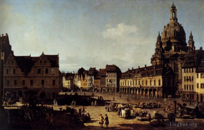 Bernardo Bellotto Oil Painting - View Of The New Market In Dresden