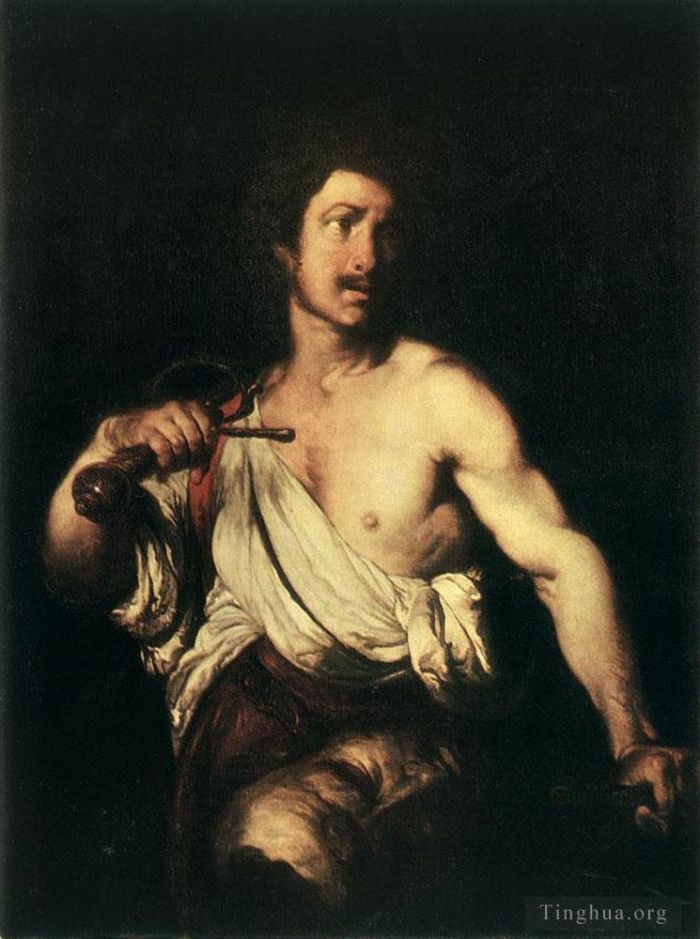 Bernardo Strozzi Oil Painting - David With The Head Of Goliath
