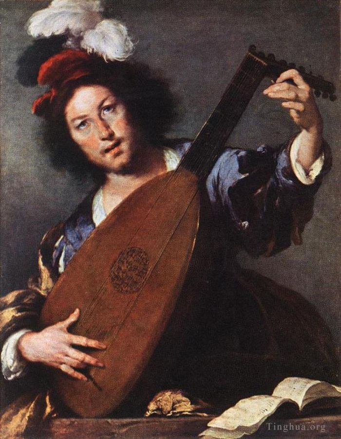 Bernardo Strozzi Oil Painting - Lute Player
