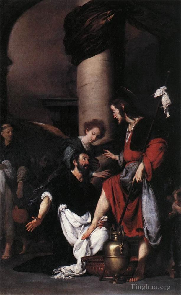 Bernardo Strozzi Oil Painting - St Augustine Washing The Feet Of Christ