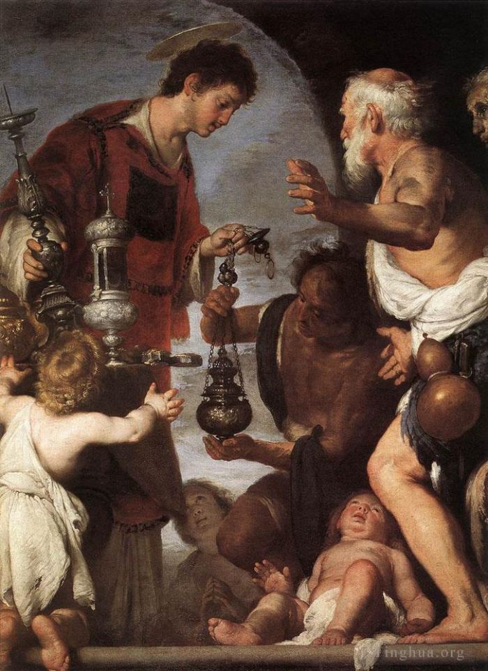 Bernardo Strozzi Oil Painting - The Charity Of St Lawrence 1639