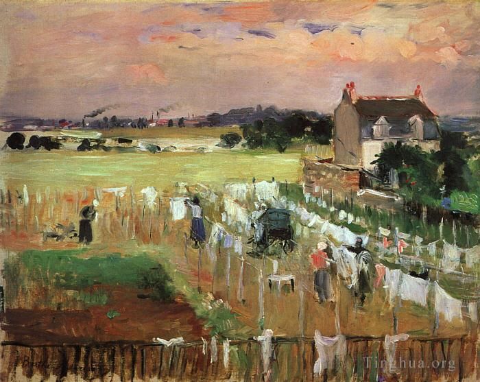 Berthe Morisot Oil Painting - Hanging out the Laundry to Dry
