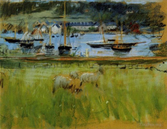 Berthe Morisot Oil Painting - Harbor in the Port of Fecamp