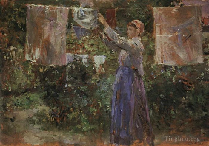 Berthe Morisot Oil Painting - Peasant Hanging out the Washing