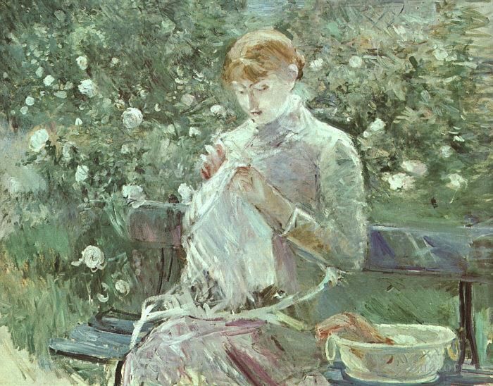 Berthe Morisot Oil Painting - Young Woman Sewing in a Garden