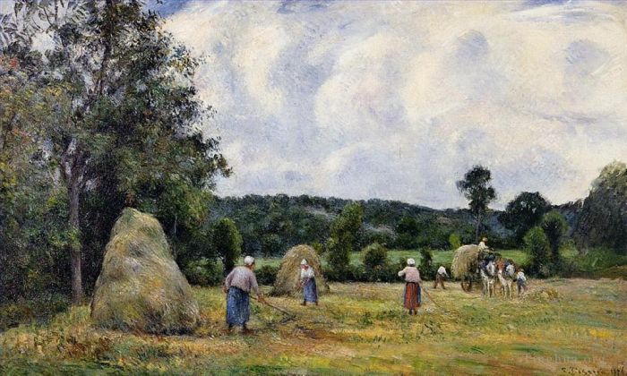 Camille Pissarro Oil Painting - 6 the harvest at montfoucault 1876