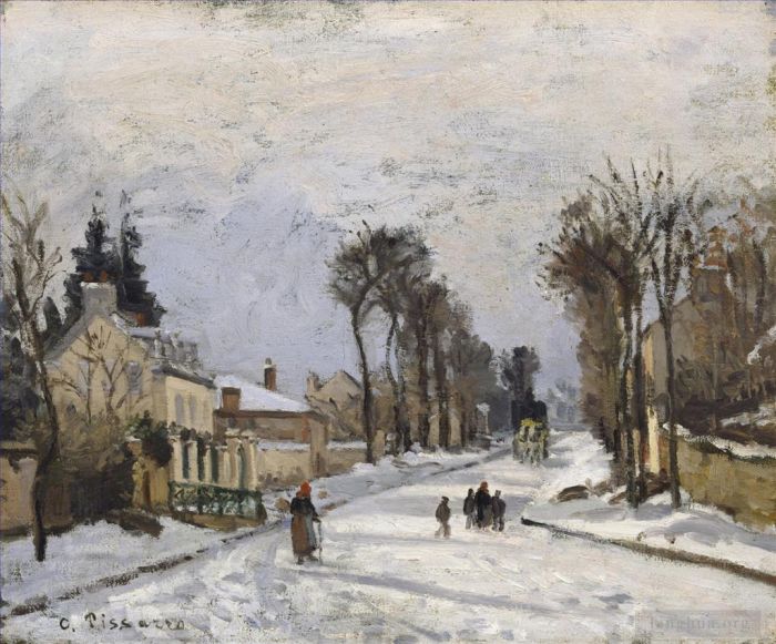 Camille Pissarro Oil Painting - Road to Versailles at Louveciennes 1869