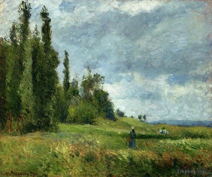 Camille Pissarro Oil Painting - A part of groettes pontoise gray weather 1875