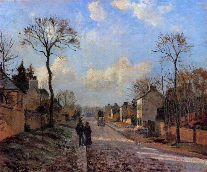 Camille Pissarro Oil Painting - A road in louveciennes 1872