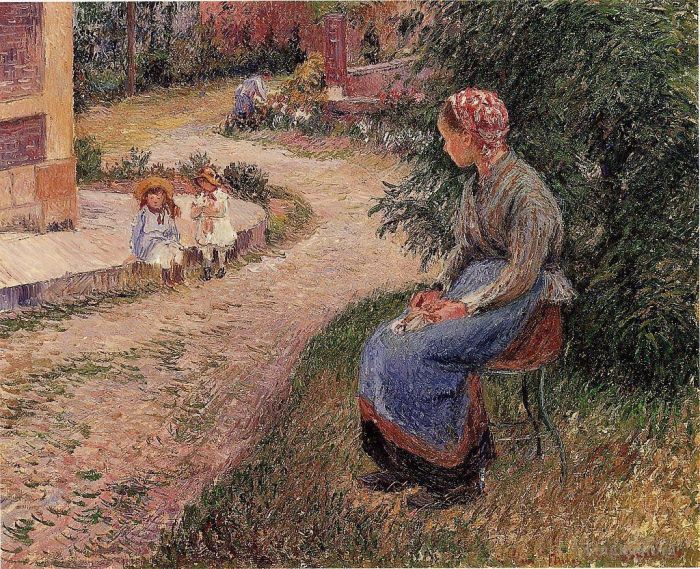 Camille Pissarro Oil Painting - A servant seated in the garden at eragny 1884
