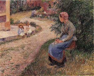Artist Camille Pissarro's Work - A servant seated in the garden at eragny 1884