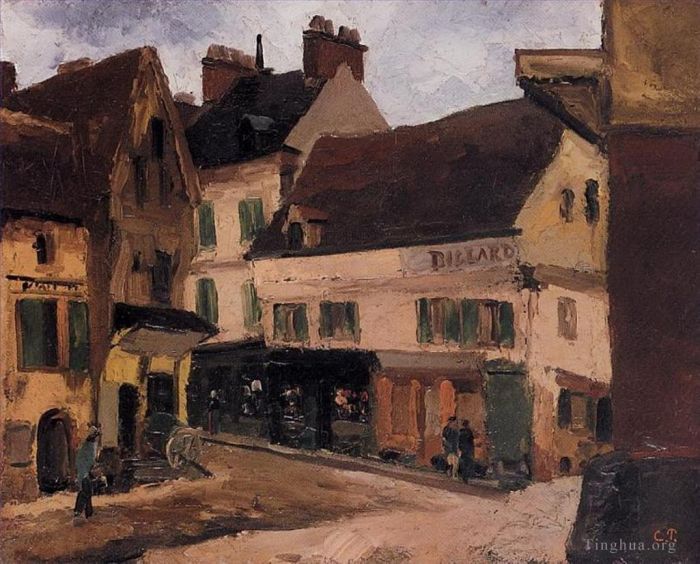 Camille Pissarro Oil Painting - A square in la roche guyon