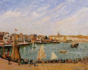 Artist Camille Pissarro's Work - Afternoon sun the inner harbor dieppe 1902