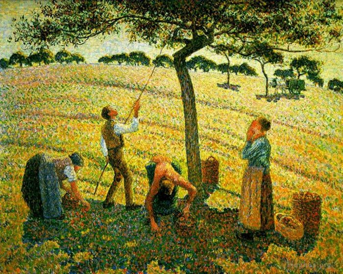 Camille Pissarro Oil Painting - Apple picking at eragny sur epte 1888