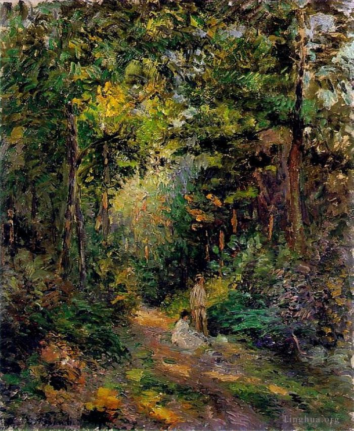Camille Pissarro Oil Painting - Autumn path through the woods 1876