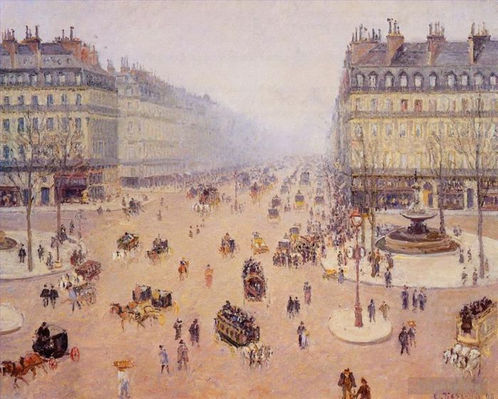 Camille Pissarro Oil Painting - Avenue de l opera place du thretre francais misty weather 1898